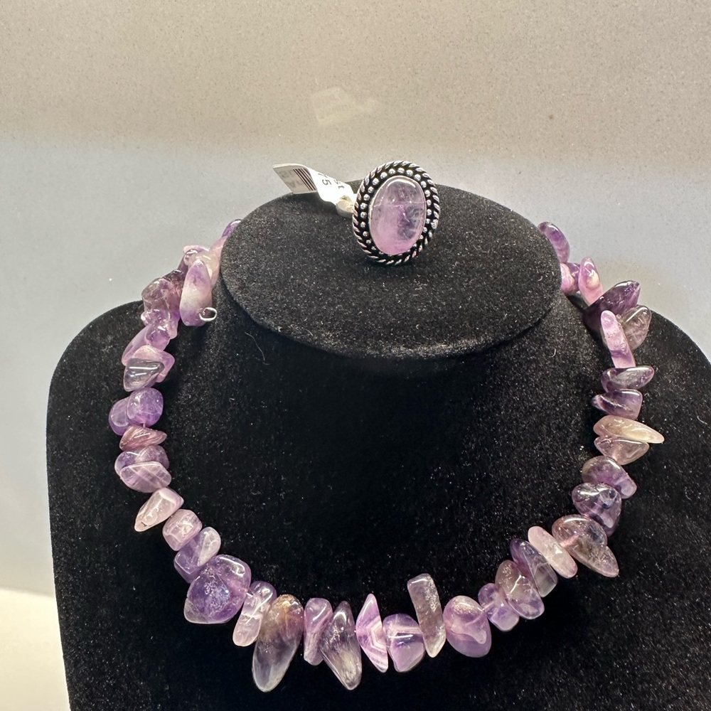 Amethyst Jeans Purple Gemstone Necklace and Ring Set